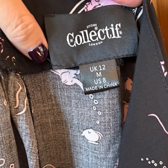 Collectif Black and Pink Cocktail Print Blouse and Skirt - Picture 7 of 8